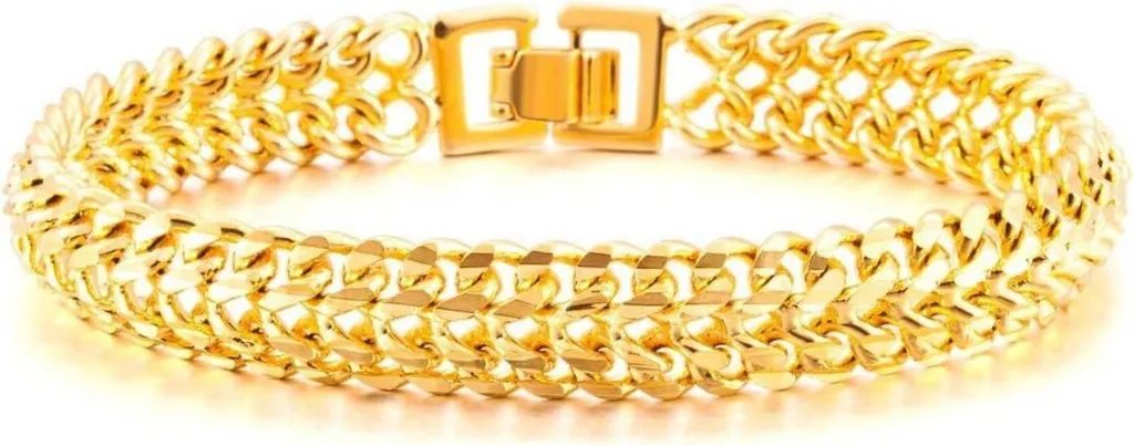 Bracelet Biker en Acier Inox Doré Mailles Moto Robustes pour Homme 21cm