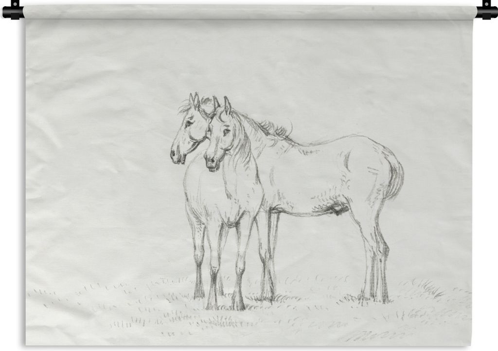 MuchoWow Wandteppich Wandbehang Zwei Pferde nebeneinander - Gemälde von Jean Bernard 60x45 cm Tapisserie Dekoration Wandtuch - Das Schlafzimmer