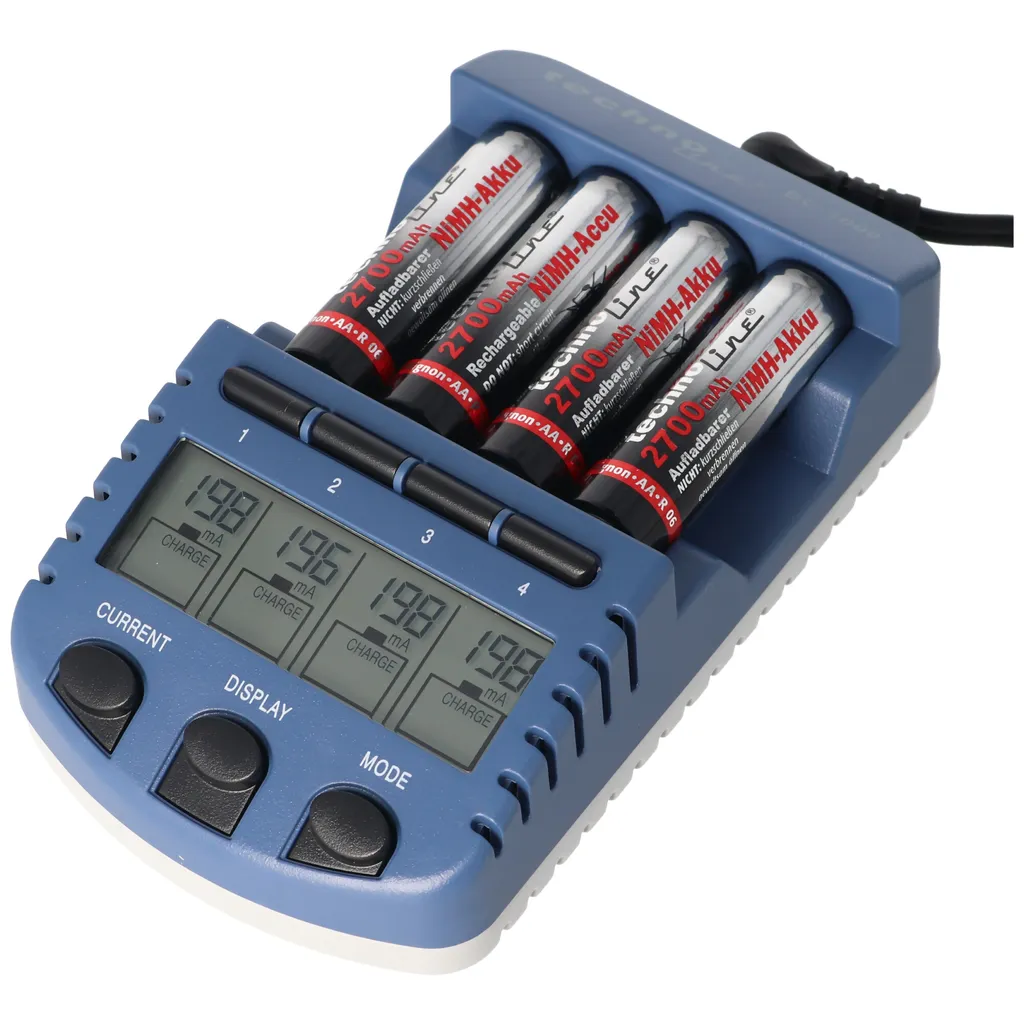 Technoline BC1000 Chargeur avec Écran LCD et 4 Piles Incluses NiMH - 2