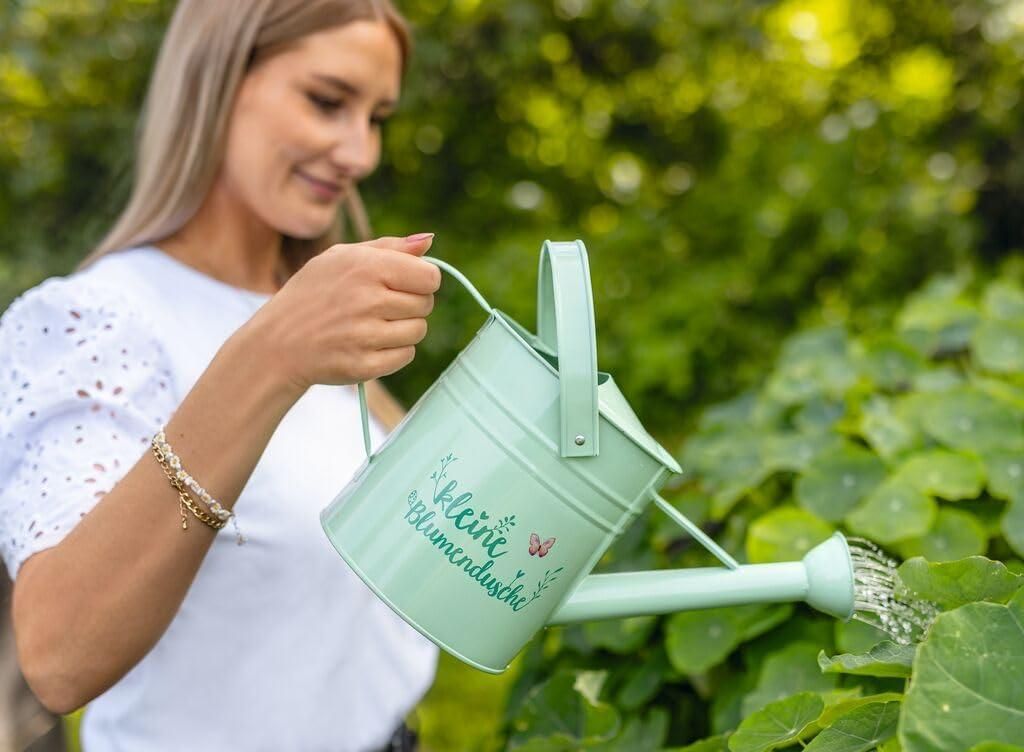 Gießkanne - Dekorative Blumenspritze 3 Liter - Hellgrün - Blatt & Blüte Design
