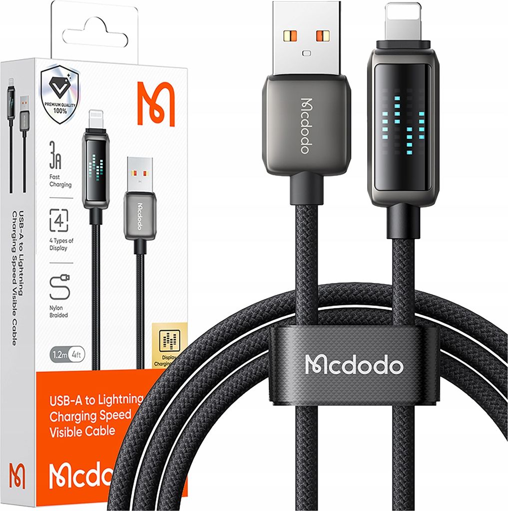 Mcdodo CA-5250 USB-A to Lightning cable, LED display, 1.2m