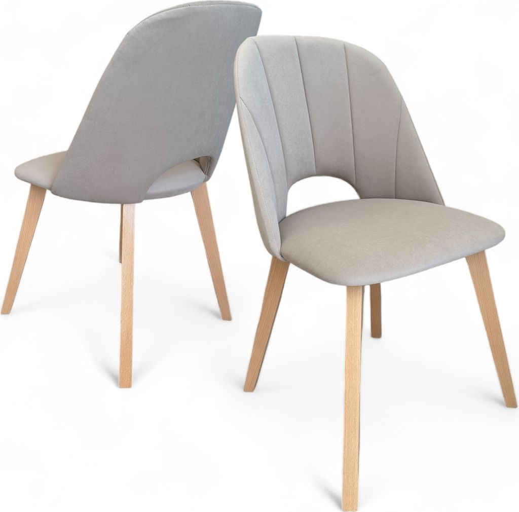 2x MAYA II Buche gepolstert Sessel + Samtstoff hellbeige