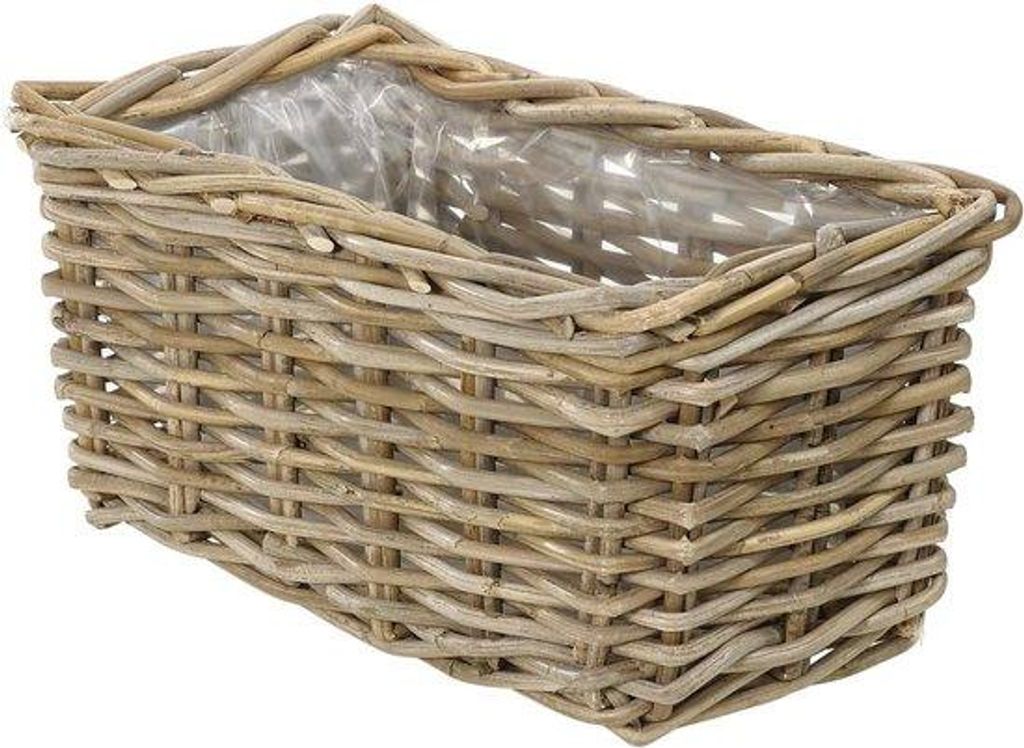 Famanu Pflanzkübel Rattanoptik rechteckig 40 x 23 x 20 cm für Innen und Außen Kunststoff grau braun