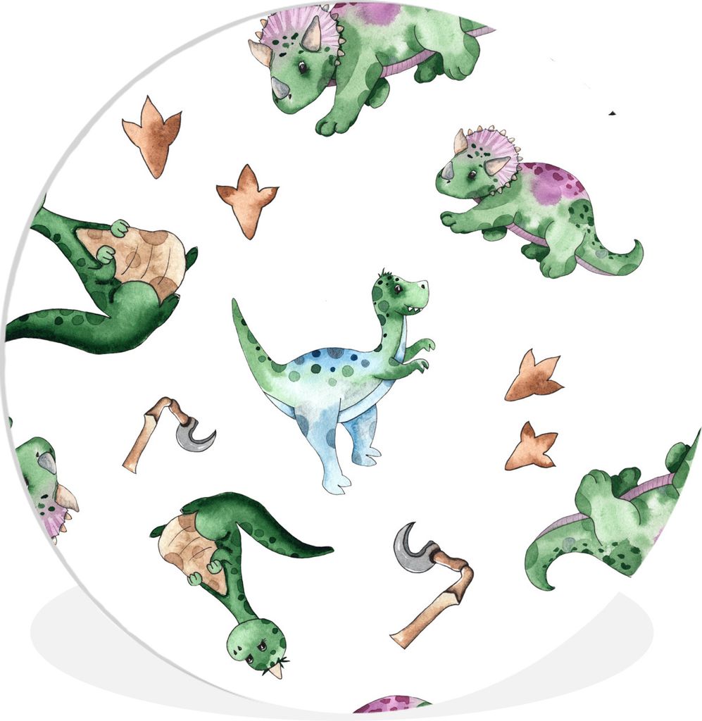 MuchoWow Rundes Wandbild - Runde Bilder Kinderzimmer - Dinosaurier - Fußabdruck - Jungen - Mädchen - Kinder - Kind Ø 90 cm Kreis Wanddekoratio...