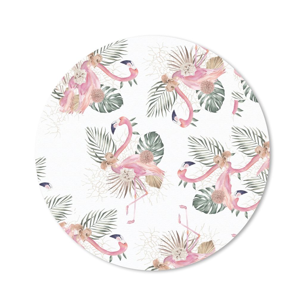 MuchoWow Mauspad Mousepad Flamingo - Blumen - Blätter - Muster 40x40 cm - Mousepads - Maus Mat - Pad - Mausunterlage - Schreibtisch Accessoires