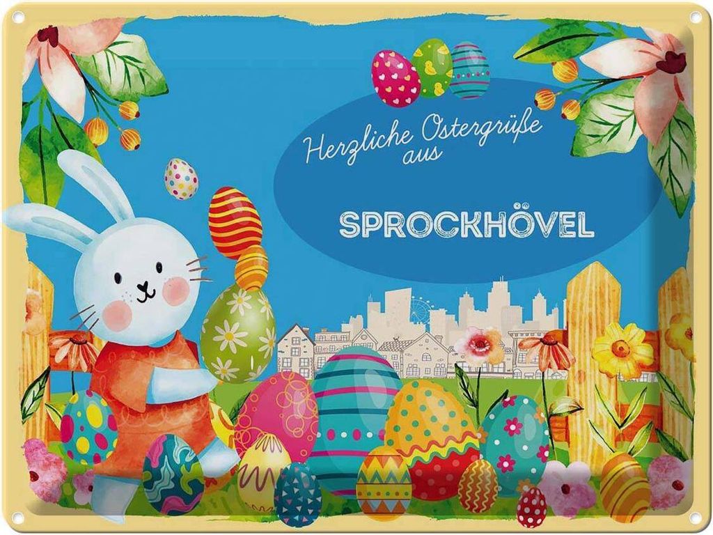 vianmo Blechschild 30x40 cm Ostern Ostergrüße SPROCKHÖVEL Gruß