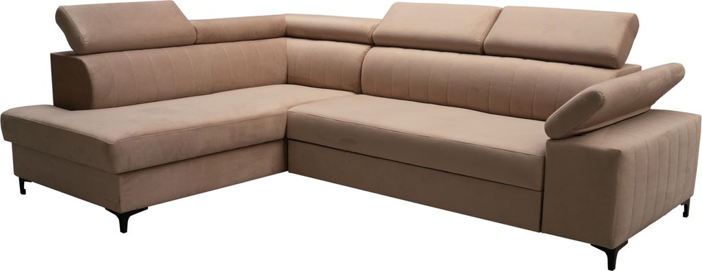 Ecksofas Santini - Beige Ottomane Links Manila 21, Sehr neues Ecksofa mit Schlaffunktion, elegante Steppung, sehr geräumiger Stauraum für Bettzeu...