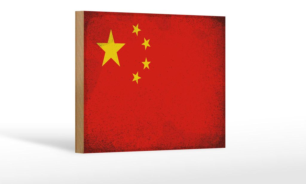 Holzschild Flagge Chinas 18x12cm Flag of China Vintage