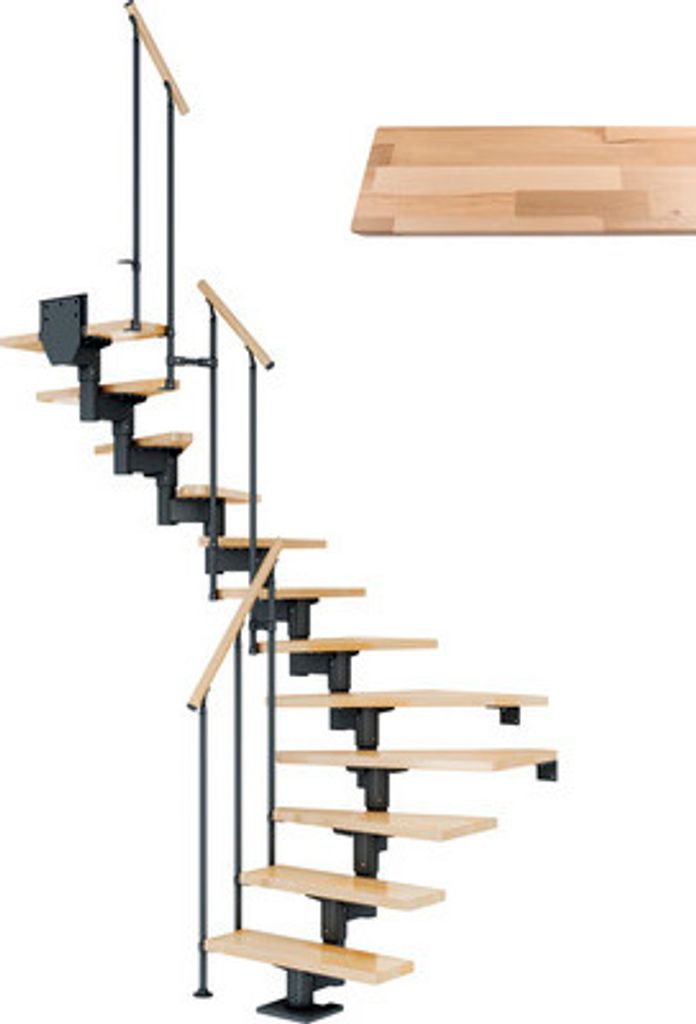 Pertura Mittelholmtreppe Chiron Buche Leimholz Anthrazit 1/2-gewendelt 75 cm 13 Stufen / 14 Steigungen Stabgeländer Anth