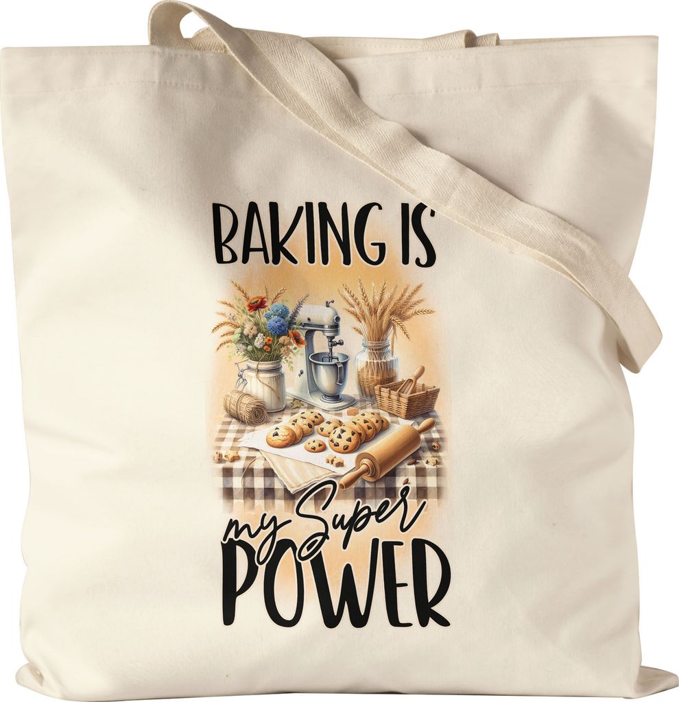 Baking is my Super Power Jutebeutel Kuchen Küche Backen Backliebhaber Hobby-Bäcker Cookies Kekse Superkraft