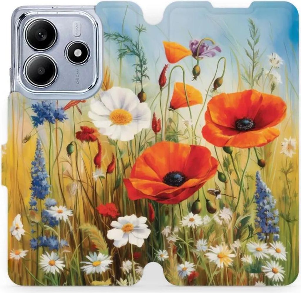 Handyhülle mit klappe für Xiaomi Redmi Note 14 5G, Mobiwear Book, Wiesenblumen