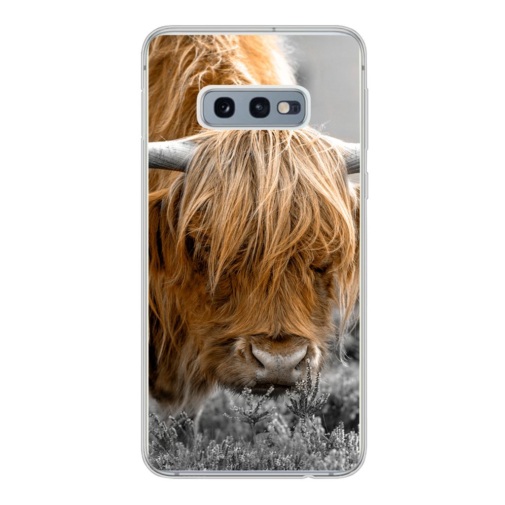 MuchoWow Handyhülle Schutzhülle Hülle für Samsung Galaxy S10e Scottish Highlander - Pflanzen - Schwarz - Weiß Silikon Softcase Handy Hülle ...