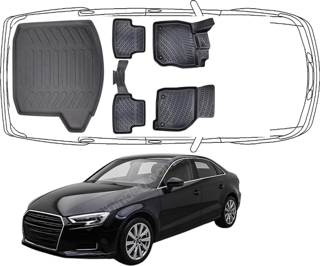 3D Fußmatten & Kofferraumwanne Auto Set Kompatibel mit Audi A3 Sedan Limousine 8Y 2020 - 2024