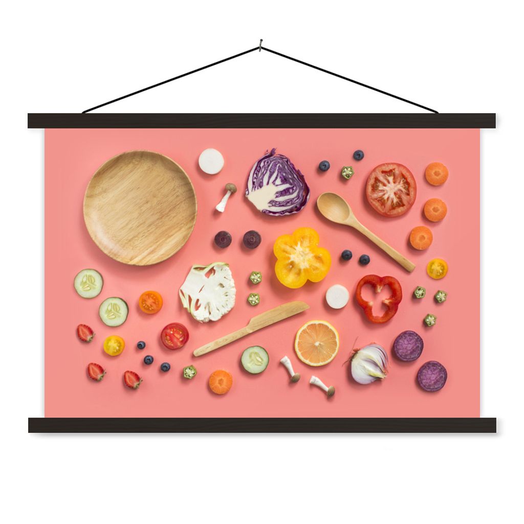 MuchoWow Textilposter Lebensmittel - Küche - Gemüse 60x40 cm mit schwarzem Rahmen - Hölzernes