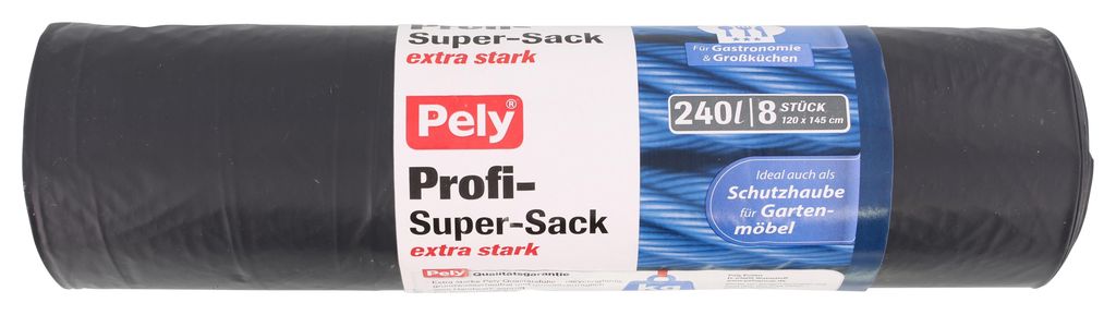 Pely 8560 Clean Müllsäcke 240 L – 8 Stück, Anthrazit, Extra Reißfest, Geprüfte Qualität, Für Gastro & Gartenmöbel