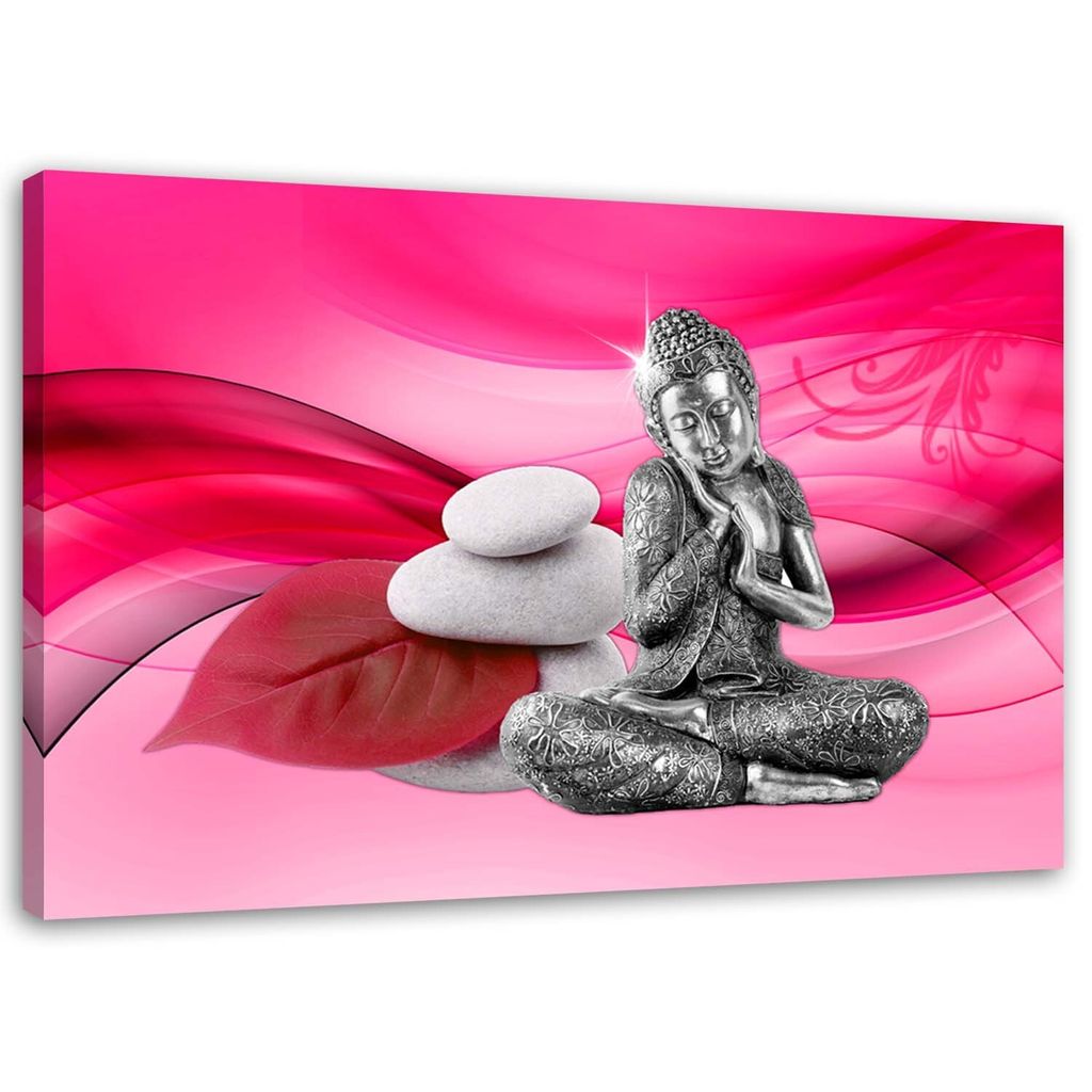 Leinwandbild buddha-figur auf rosa hintergrund 60x40 cm Feeby rosa wandbild bereit zum aufhängen