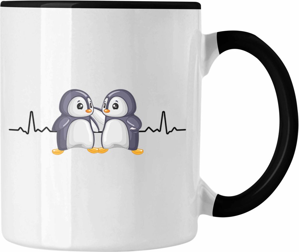 Trendation - Pinguin Tasse Herzschlag Geschenkidee Mädchen (Schwarz)