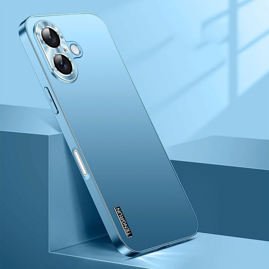 Für Apple iPhone 16 Feinmattes Metall Design Optik Handy Hülle Case Tasche Hellblau