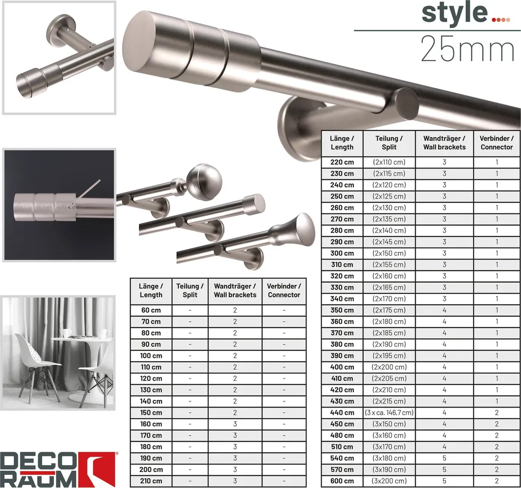 Bastone per Tende su Misura 200cm Acciaio Inox Ø25mm - 4