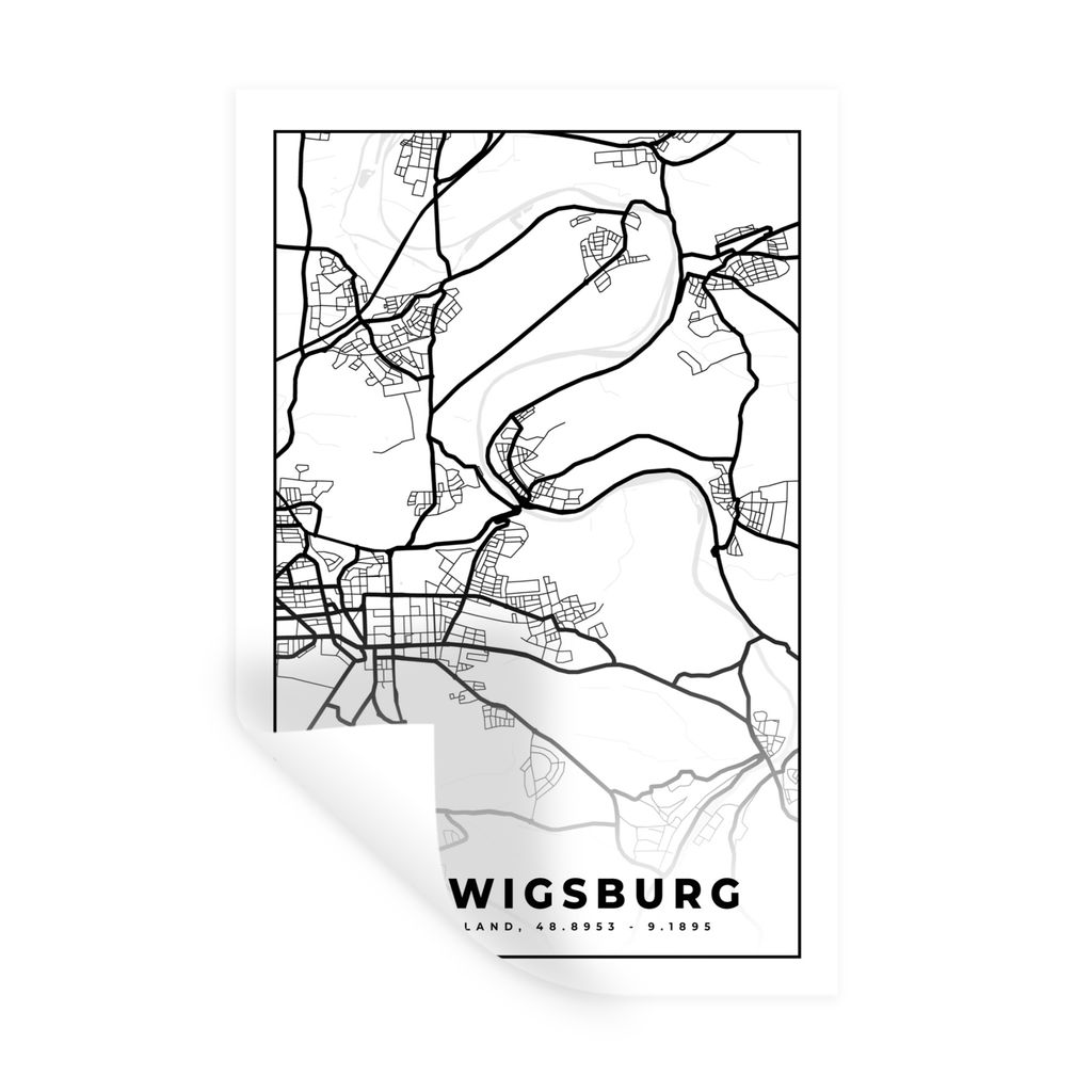 MuchoWow Wandtattoo Wandsticker Wandaufkleber Stadtplan - Ludwigsburg - Karte 60x90 cm Selbstklebend und Repositionierbar - Sticker - Dekorfolie