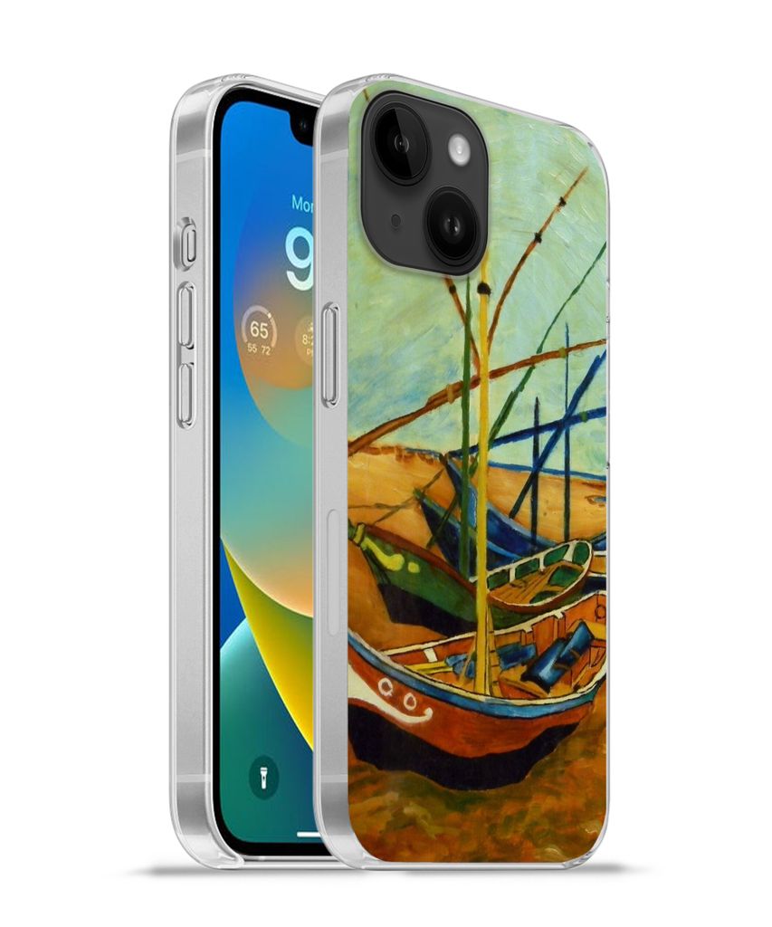 MuchoWow Handyhülle Schutzhülle Hülle für Apple iPhone 14 - Softcase Fischerboote am Strand - Vincent van Gogh Silikon Softcase Handy Hülle ...