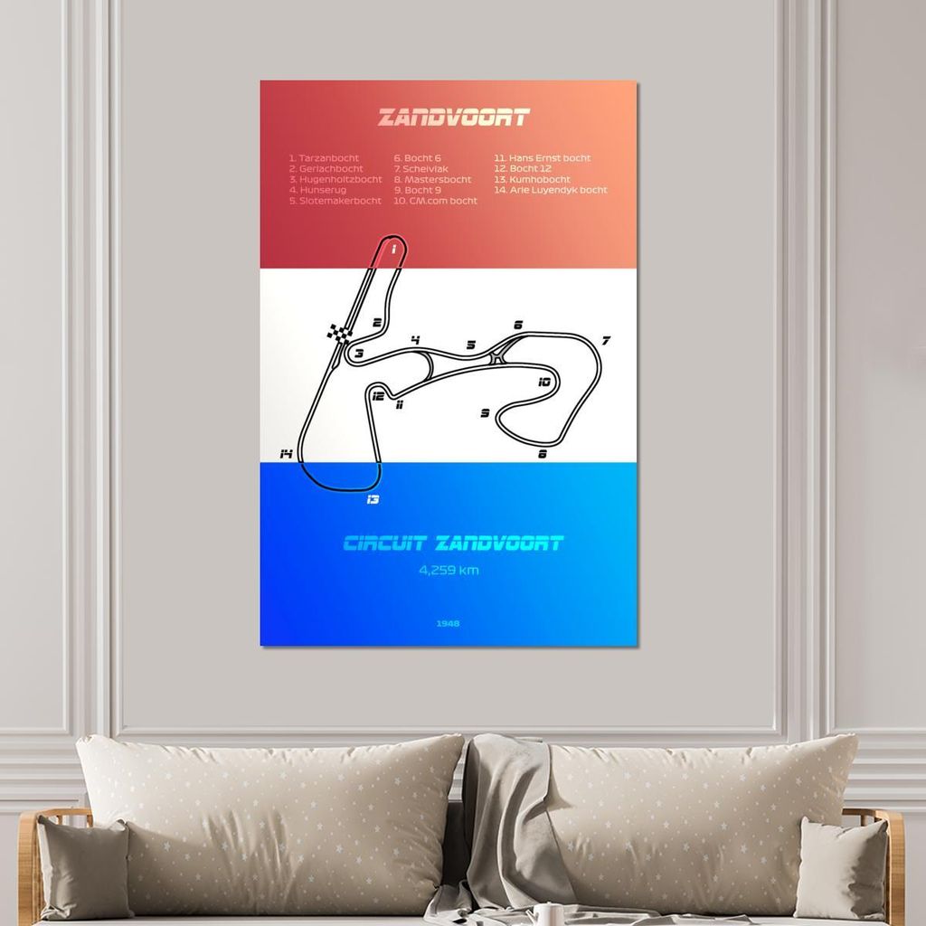 MuchoWow Wanddekoration Metall Metallbild Wandkunst 100x150 cm F1 - Zandvoort - Rennstrecke MuchoWow Aluminium Gemälde - Bild