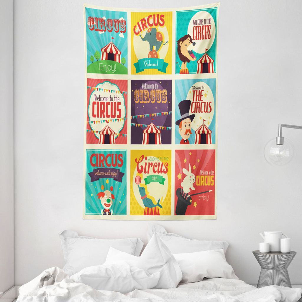 ABAKUHAUS Bunt Wandteppich und Tagesdecke, Karneval Old Circus aus Weiches Mikrofaser Stoff Waschbar ohne Verblassen Digitaldruck, 140 x 230 cm, Me...