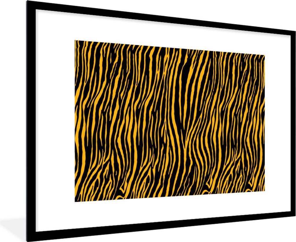 MuchoWow Gerahmtes Poster Tigerdruck - Tiere - Orange 90x60 cm - Poster mit Schwarzem Bilderrahmen Wandposter Rahmen Foto Bilder - Wanddekoration...