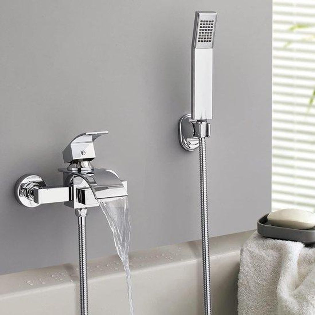 Messingarmatur für die Dusche mit Handbrause, Duschkopf-Wasserschlauch, Einhand-Duschkopf, Duschesystem, Chromarmatur für die Dusche