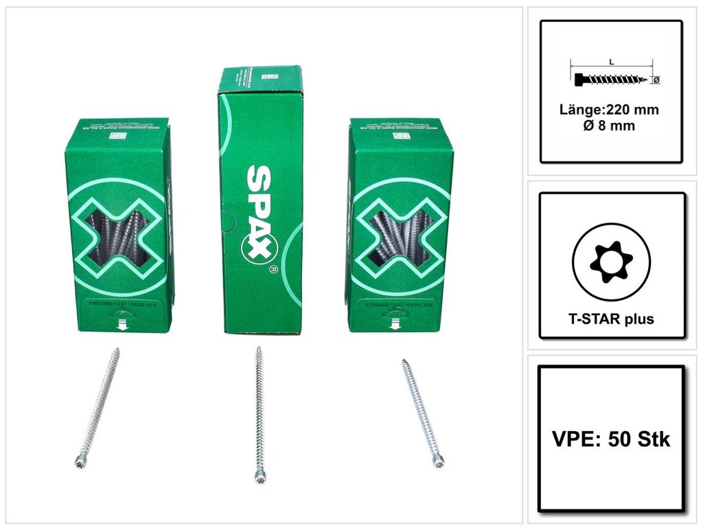 Śruba SPAX IN.FORCE 8,0 x 220 mm 50 szt. Torx T-STAR Plus Zdjęcie produktu 