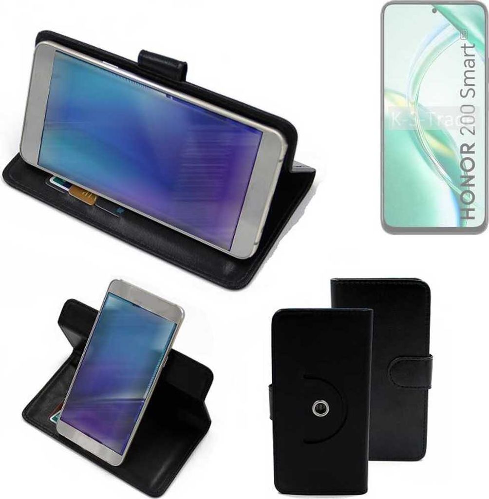 K-S-Trade Case Schutzhülle Handyhülle kompatibel mit Honor 200 Smart Flipcase Smartphone Cover Handy Schutz Tasche Klapphülle Walletcase schwarz