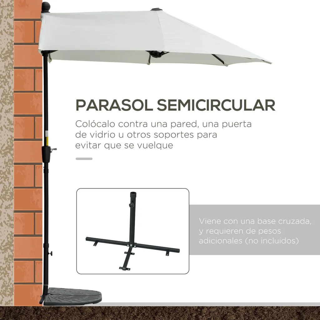 Parasol mural avec manivelle 200x190x240 cm en toile crème résistante