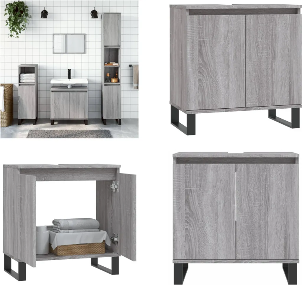 vidaXL Mobiletto da bagno Grigio Sonoma 58x33x60 cm Materiale a base di legno - Mobiletto da bagno - Mobiletti da bagno - Mobiletto - Mobiletto da bagno