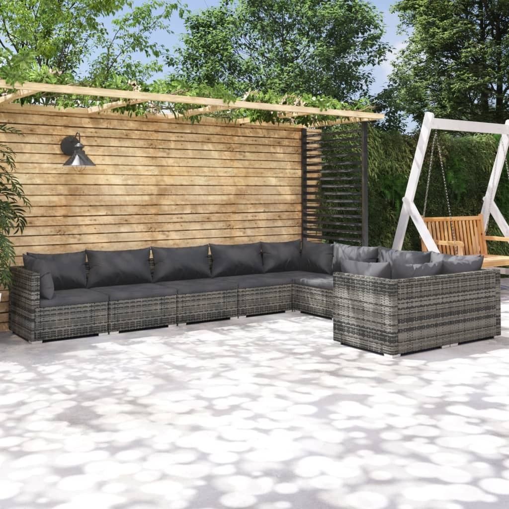 Möbel 9-tlg. Garten-Lounge-Set mit Kissen Poly Rattan Grau - Gartenmöbelgarnituren 3102765