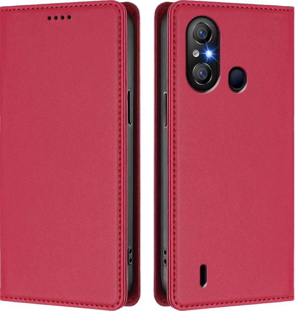 Handyhülle für itel A58 Lite/itel A49 Play, Kunstleder Klapphülle Stoßfeste Magnetische Hülle mit Ständer Rot