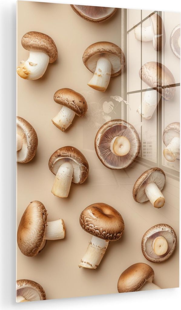 MuchoWow Glasbilder - Bilder auf Wandbild - Foto auf Glas Kastanienpilze - Beige 80x120 cm Wanddekoration aus Glas - Acrylglasbild - Acrylbilder - ...