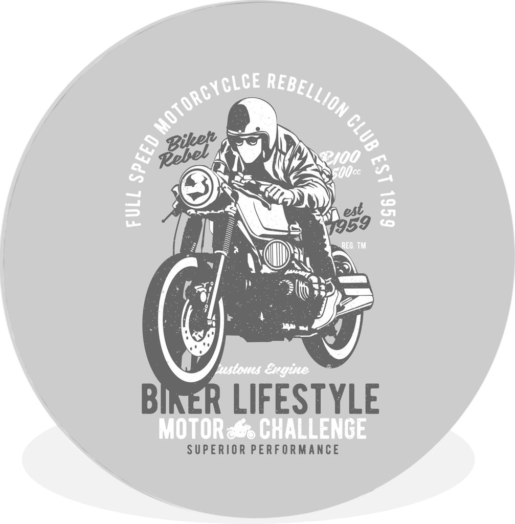 MuchoWow Rundes Wandbild - Runde Bilder Mancave - Motorrad - Oldtimer Ø 60 cm Kreis Wanddekoration Kunststoff - Wandkreis - Wandschmuck - Wand K...