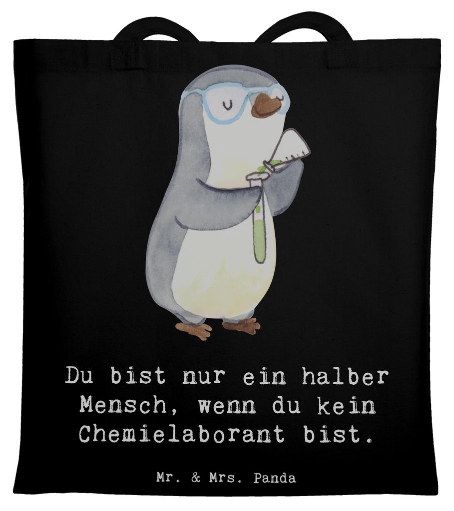 Mr. & Mrs. Panda Tote Bag Chemielaborant Herz - Schwarz - Geschenk, Tasche, Laptoptasche, Beruf, Schultasche, Uni, Witzig, Labor, Spruch, Einkaufst...