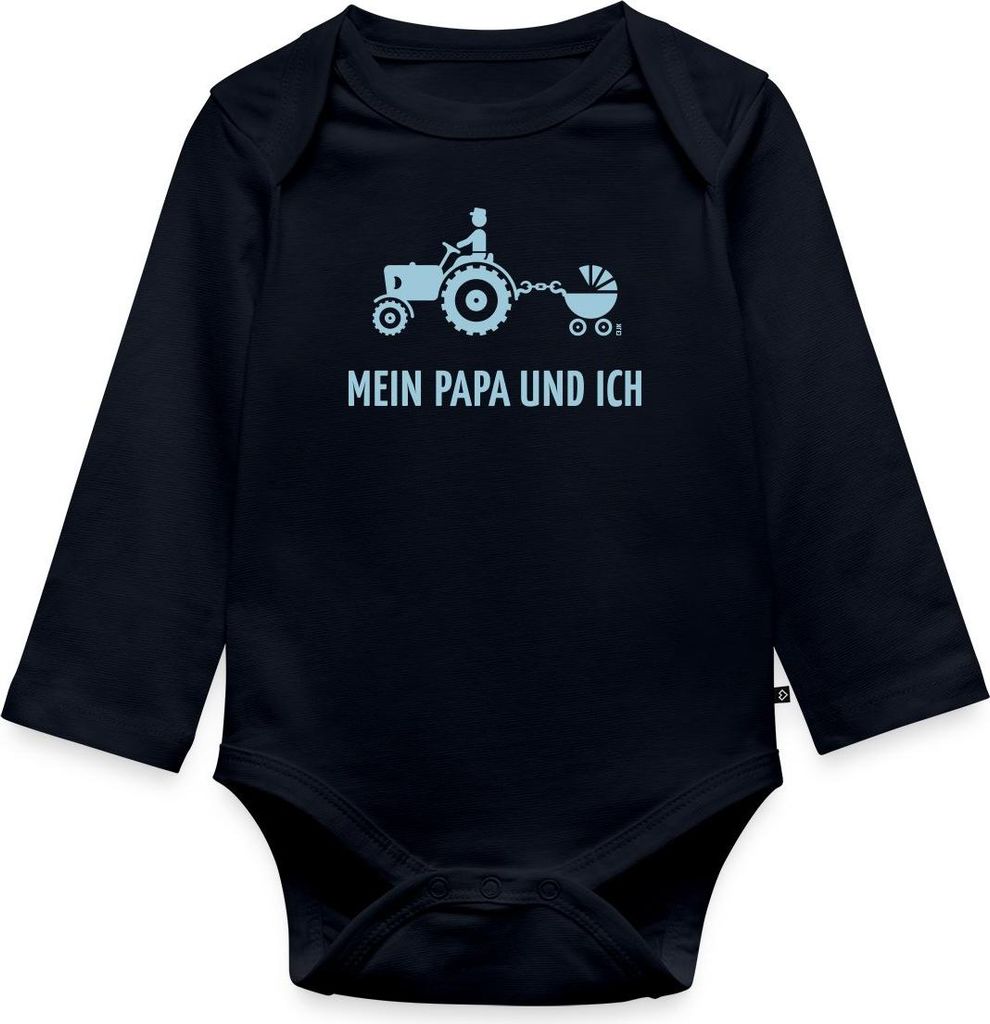 Spreadshirt Mein Papa und Ich Bauer Kinderwagen Tages Baby Body Langarm, 56 (0-2 M.), Navy