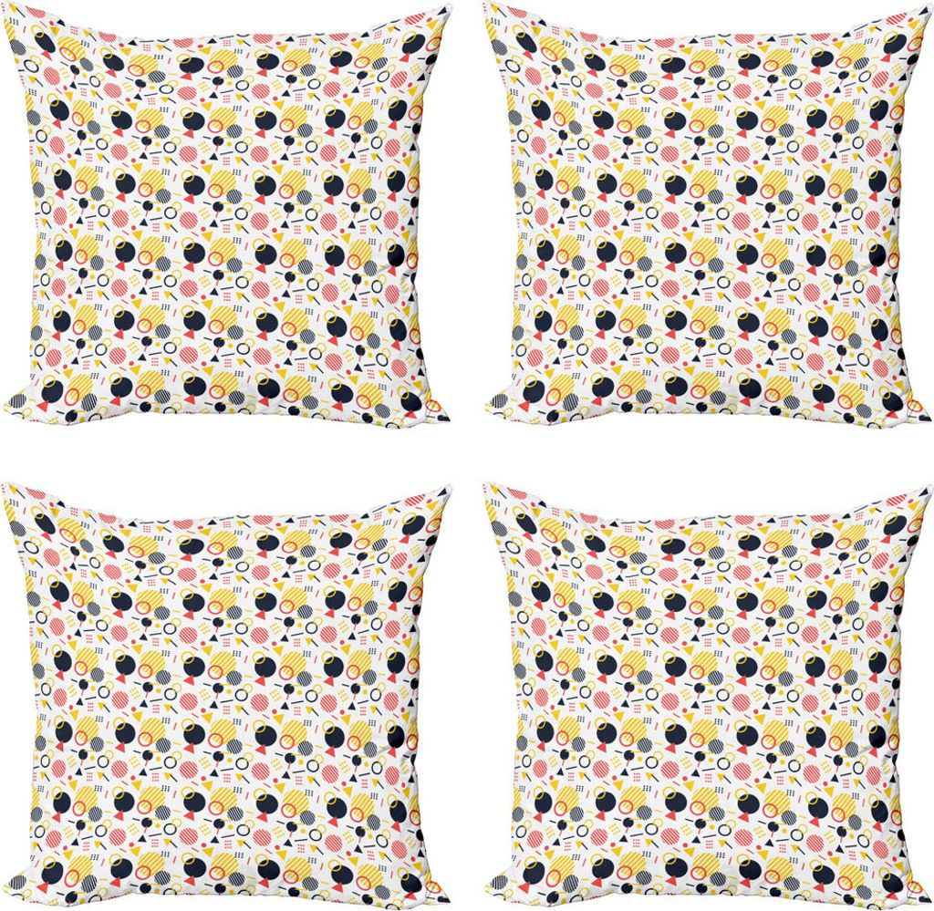 ABAKUHAUS Geometrisch Kissenbezug Set (4 Stück), Bunte Memphis Art, Moderner Doppelseitiger Digitaldruck, 50 cm x 50 cm, Mehrfarbig