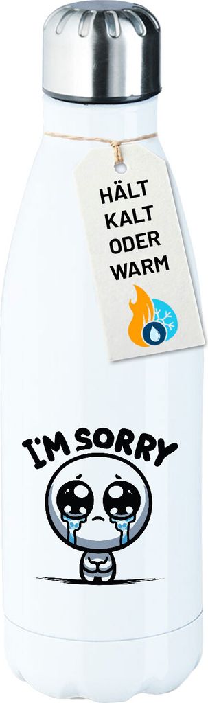 Huuraa Trinkflasche I'm sorry weinendes Männchen 500ml White Edelstahl Wasserflasche Trinkflasche Geschenkidee