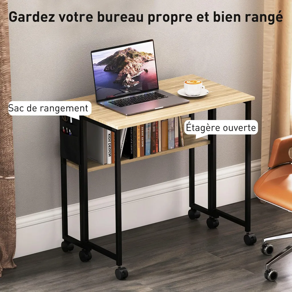 Bureau compact pliable sur roues pour libérer l'espace en un geste - 4