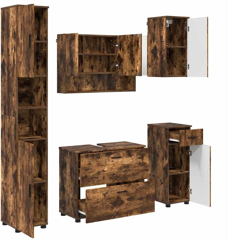 Badezimmermöbel-Set mit Schubladen 5 pcs Geräucherte Eiche