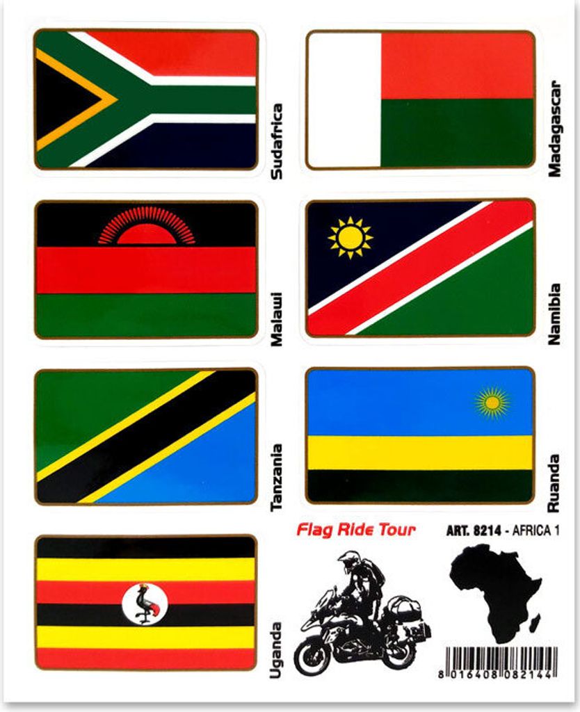 Aufkleber Sticker Flaggen Flag Ride Tour Afrika 1 für Koffer Moto