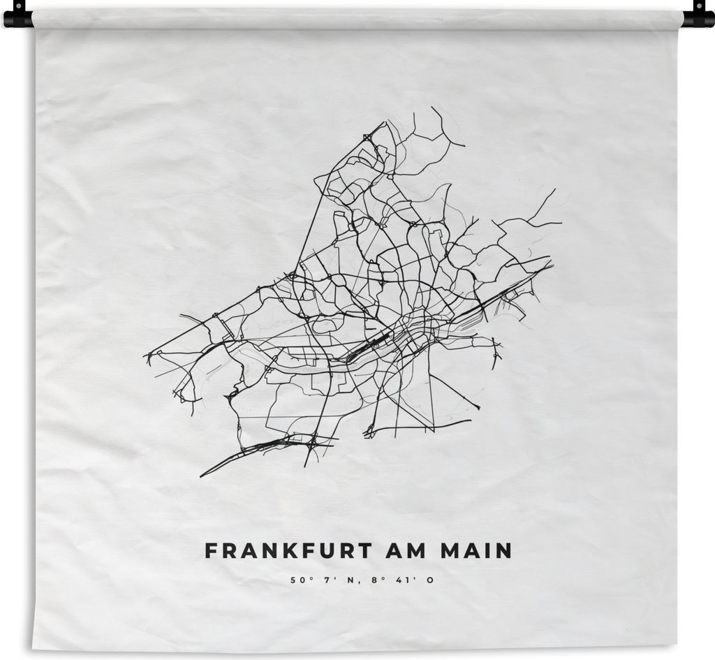 MuchoWow Wandteppich Wandbehang Stadtplan - Schwarz-weiß - Karte - Frankfurt am Main - Deutschland 120x120 cm Tapisserie Dekoration Wandtuch - M...