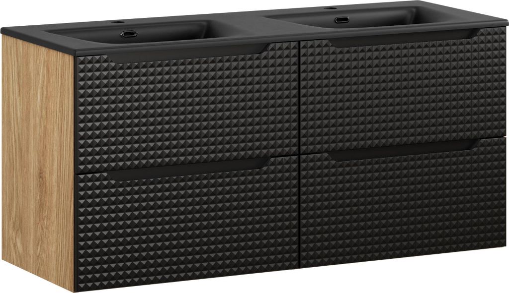 Badezimmerschrank 120 Cm Schwarz Matt 3D Mit Doppelwaschtisch Sky Loft