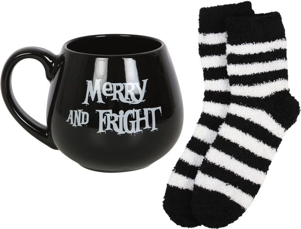 Something Different - Tasse/Socken-Set "Merry & Fright", weihnachtliches Design SD4868 (Einheitsgröße) (Schwarz/Weiß)
