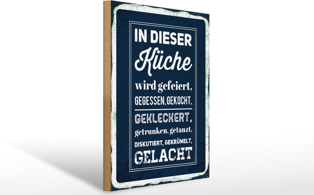 Holzschild In dieser Küche wird gefeiert, gegessen, gelacht, 40 x 30 cm, Holzschilder Spruch Küche