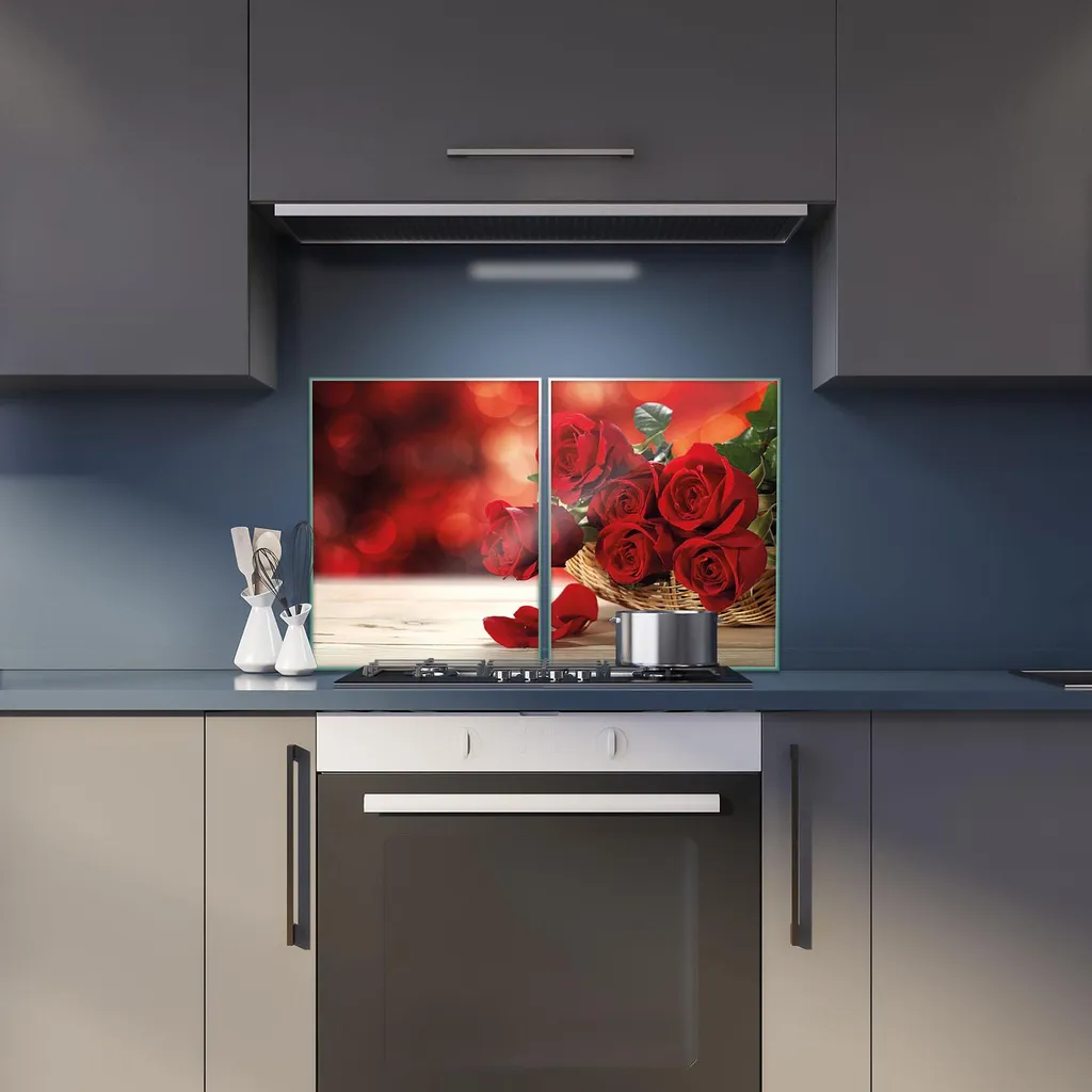 Piastra Vetro Copri Fornelli 2x40x52 Rose Red - Tagliere e Paraspruzzi