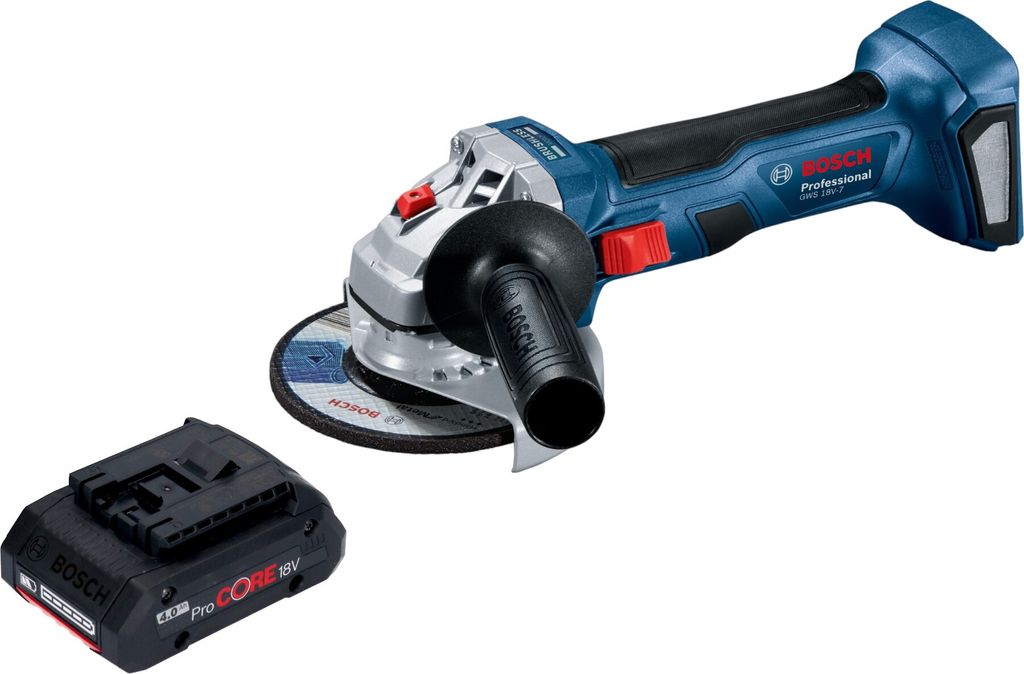 Bosch GWS 18V-7 Professional Akku Winkelschleifer 18 V 115 mm Brushless + 1x ProCORE Akku 4,0 Ah - ohne Ladegerät